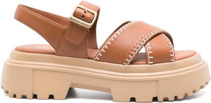 Hogan leather platform sandals Brown