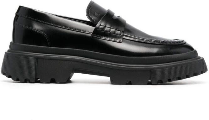 Hogan leather ridged-sole loafers Black