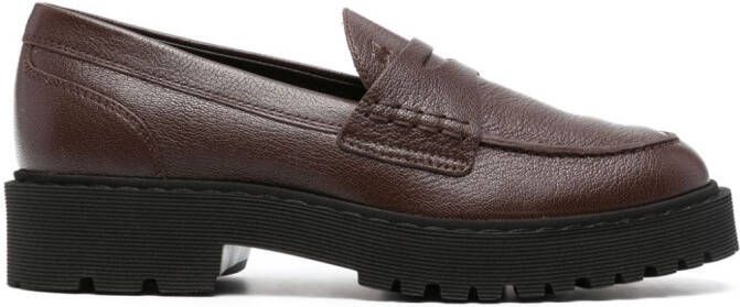 Hogan logo-debossed 35mm leather loafers Brown