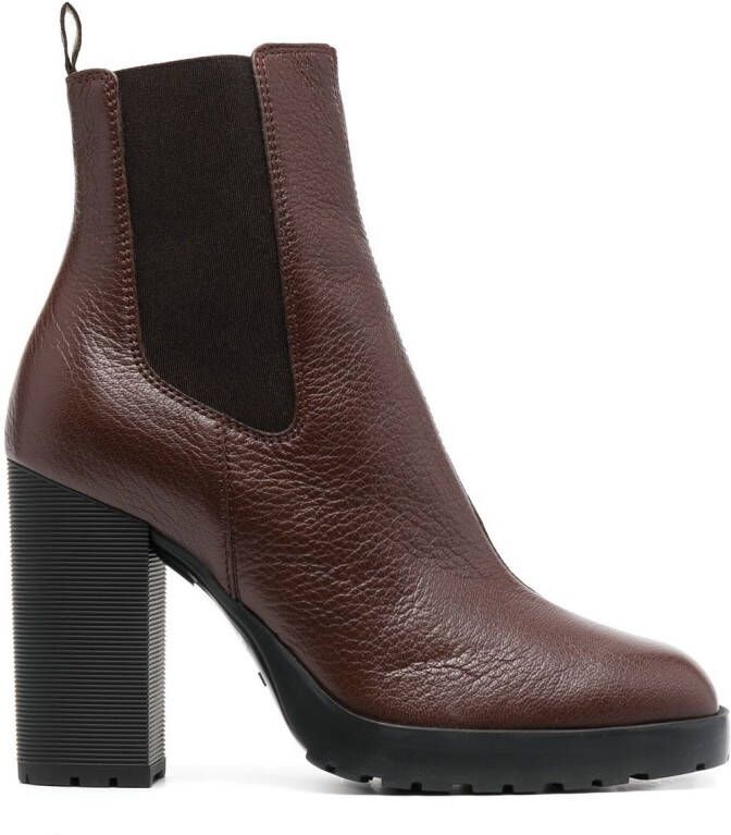 Hogan logo-tab leather ankle boots Brown
