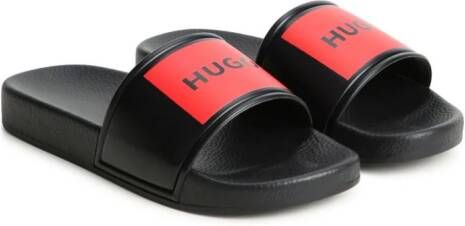 HUGO KIDS Aqua logo-print slides Black
