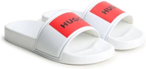 HUGO KIDS Aqua logo-print slides White