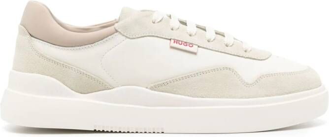 HUGO logo-patch panelled suede trainers Neutrals