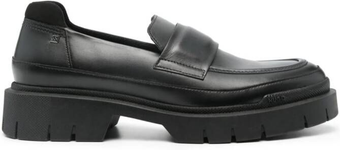 HUGO logo-plaque leather loafers Black