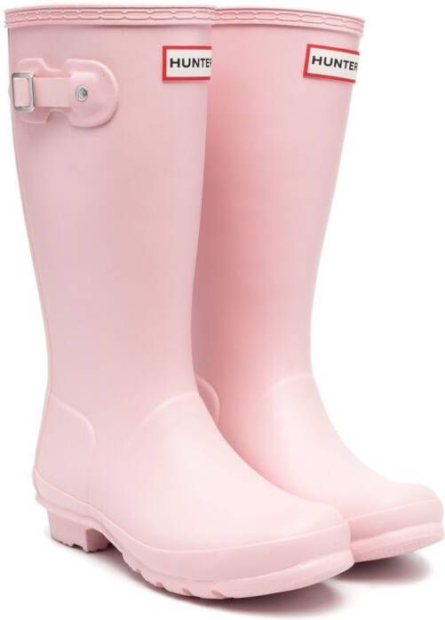 Hunter Kids logo-patch detail boots Pink