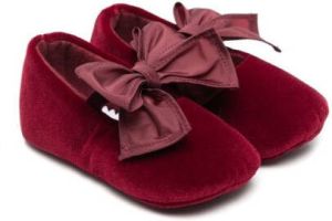Il Gufo bow-detail velour ballerina shoes Red