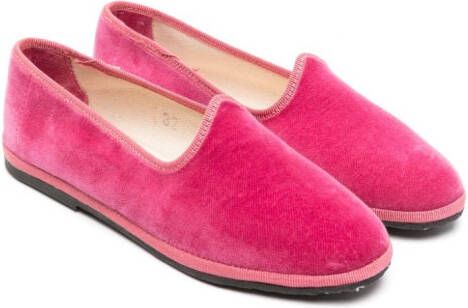 Il Gufo grosgrain-trim suede ballerina shoes Pink