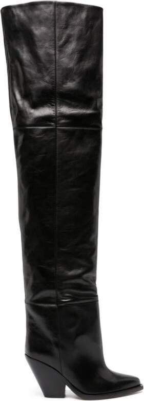 ISABEL MARANT 88mm pointed-toe leather knee boots Black