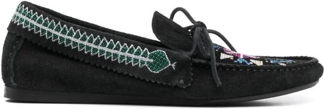 ISABEL MARANT embroidered suede loafers Black