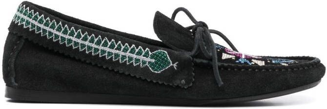 ISABEL MARANT embroidered suede loafers Black