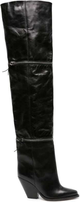 ISABEL MARANT Lelodie 100mm thigh-high leather boots Black