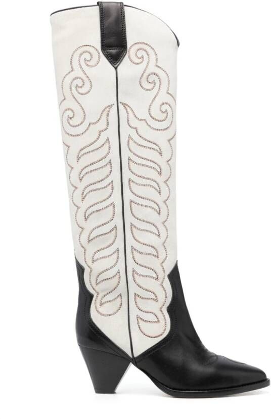 ISABEL MARANT Liela 60mm embroidered leather boots Neutrals