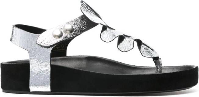 ISABEL MARANT metallic crinkle leather sandals Silver