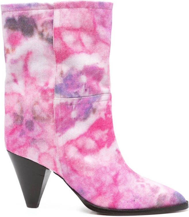 ISABEL MARANT tie-dye print denim boots Pink