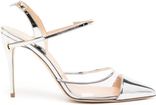 Jennifer Chamandi Vittorio 105mm mettalic-toe pumps Silver