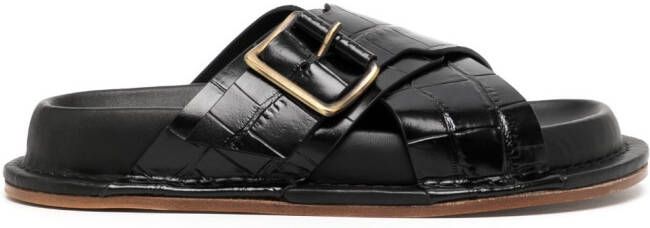 Jil Sander crocodile-embossed leather sandals Black