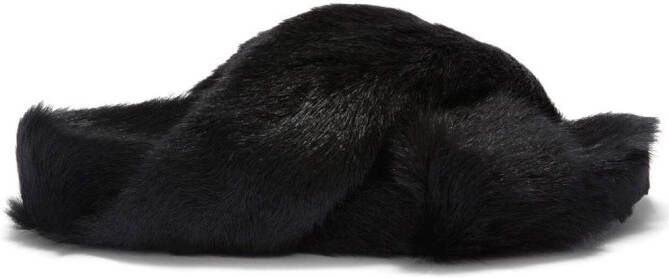 Jil Sander crossover-strap fur slides Black