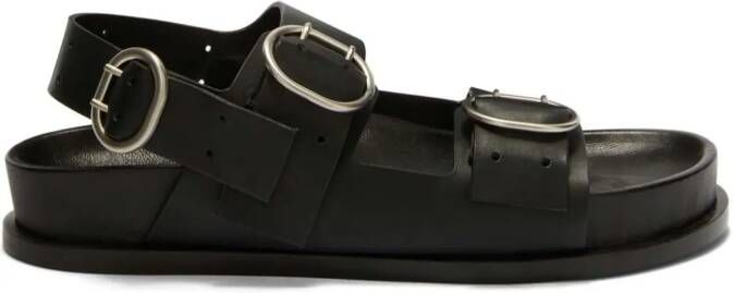 Jil Sander flat buckled leather sandals Black