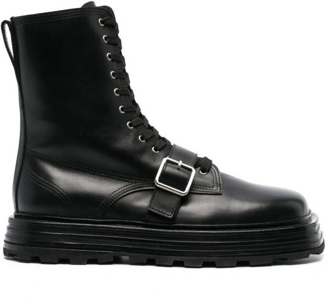 Jil Sander lace-up leather ankle boots Black