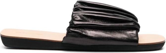 Jil Sander leather gathered-detail slides Black
