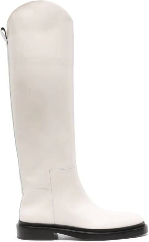 Jil Sander leather knee-high riding boots White
