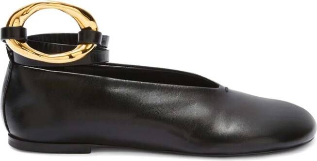 Jil Sander ring-detail leather ballerina shoes Black