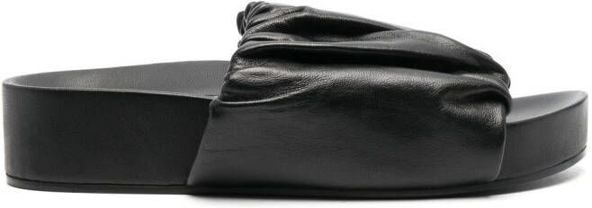 Jil Sander ruched leather slides Black