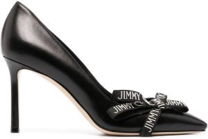 Jimmy Choo 80mm leather logo-print pumps Black