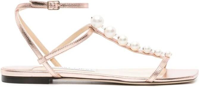 Jimmy Choo Amari pearl-detailed flat sandals Pink