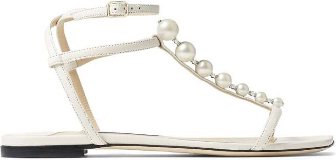 Jimmy Choo Amari pearl-embellished leather sandals White