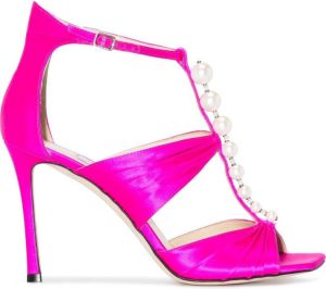 Jimmy Choo Aura 95mm embellished satin sandals Pink