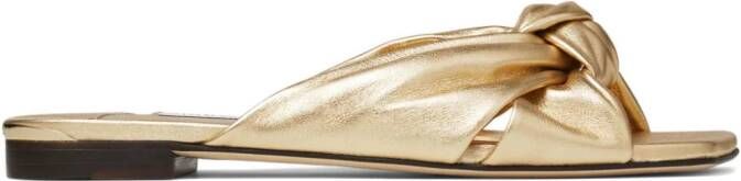 Jimmy Choo Avenue knotted metallic leather sandals Gold