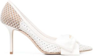 Jimmy Choo bow-detail 90mm leather pumps White