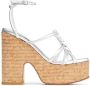Jimmy Choo Clare 130mm metallic leather wedge sandals Silver - Thumbnail 1