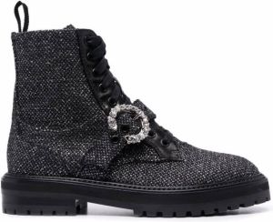 Jimmy Choo Cora crystal-embellished flat combat boots Black