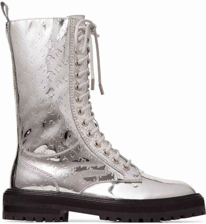 Jimmy Choo Cora embossed-logo lace-up boots Silver