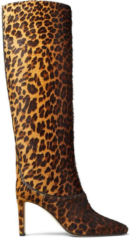 Jimmy Choo leopard print square-toe boots Brown