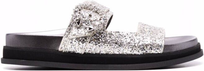 Jimmy Choo Marga glitter-embellished flat sandals Silver
