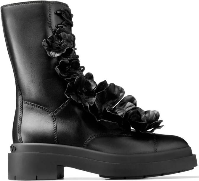 Jimmy Choo Nari flower-appliqué boots Black