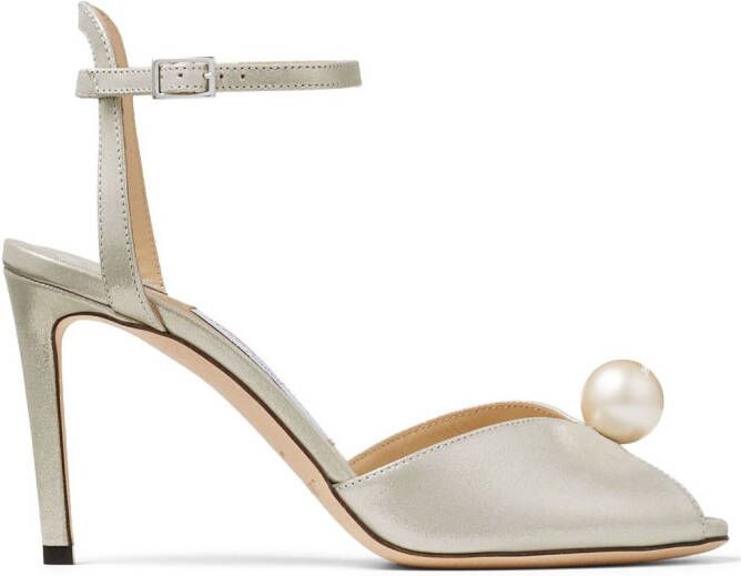 Jimmy Choo Sacora 85mm pearl-embellished sandals Silver