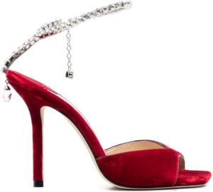 Jimmy Choo Saeda 100mm velvet crystal-embellished sandals Red