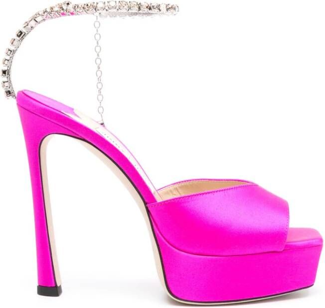 Jimmy Choo Saeda 125mm crystal-embellished sandals Pink