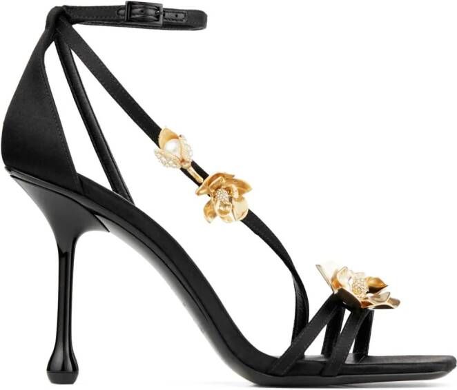 Jimmy Choo Zea 95mm floral-appliqué sandals Black
