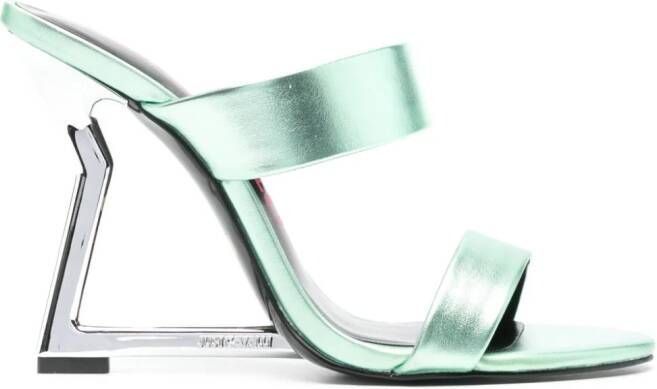 Just Cavalli 115mm double-strap laminated mules Green