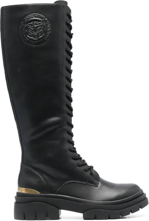 Just Cavalli embossed-logo lace-up boots Black