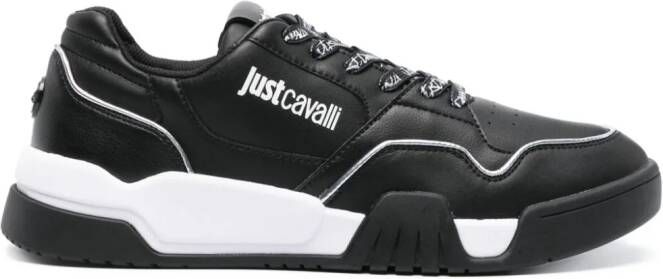 Just Cavalli logo-print metallic leather sneakers Black