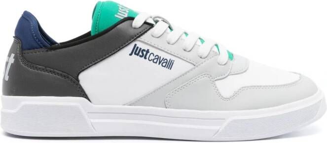 Just Cavalli logo-print panelled leather sneakers White