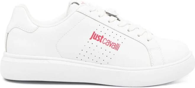 Just Cavalli Tiger Head-logo leather sneakers White