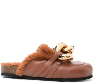 JW Anderson Chain shearling-trim loafers Brown
