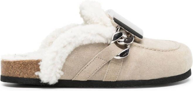 JW Anderson Gourmet shearling-trim loafer mules Neutrals